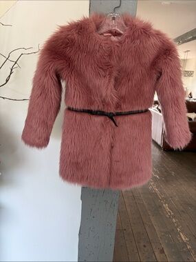 Girls' Faux Fur Pink BILLIEBLUSH Coat with Belt